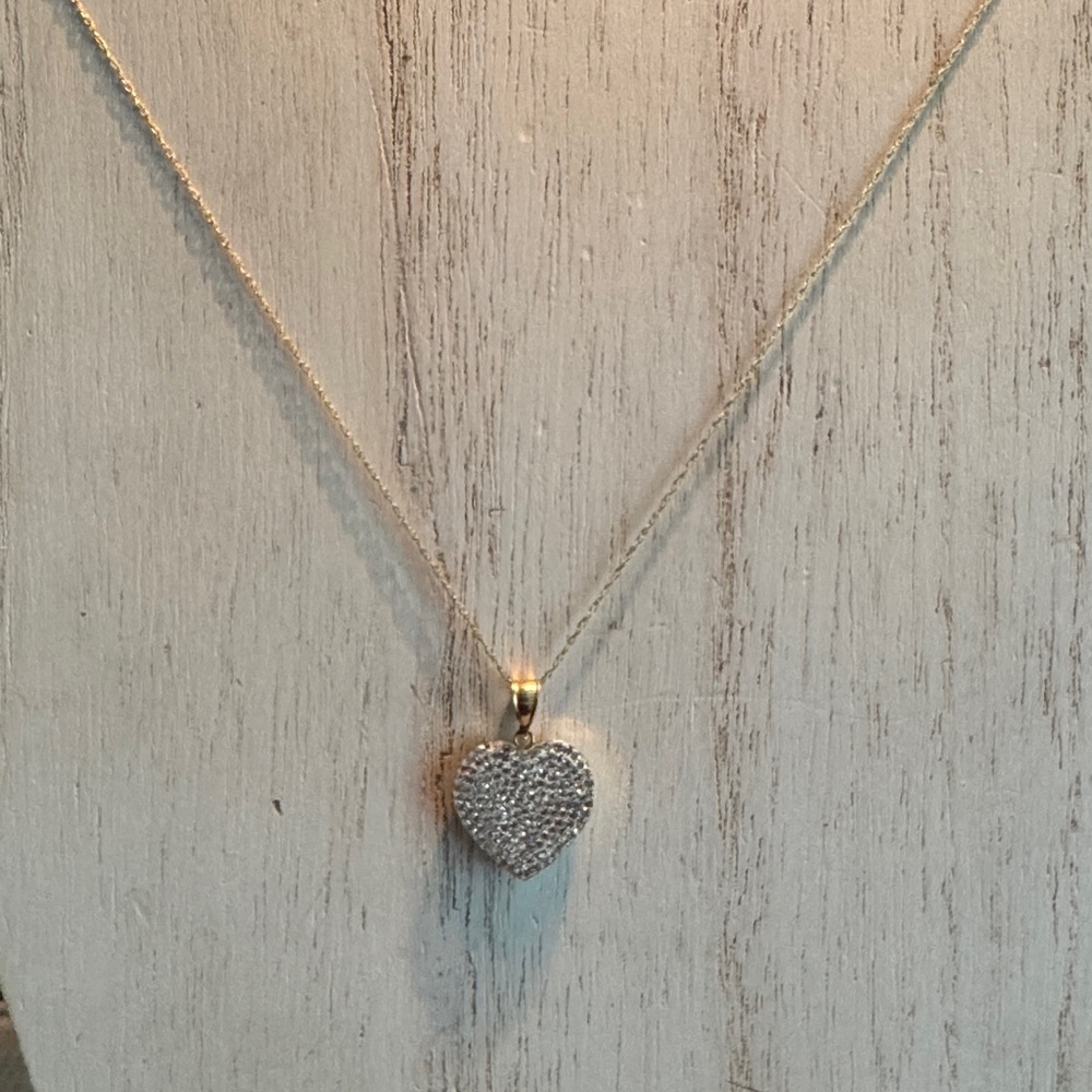 14kt gold minimalist Gold Necklace with heart Pavé Reversible pendant